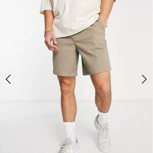 ASOS boxy chino shorts in dark khaki